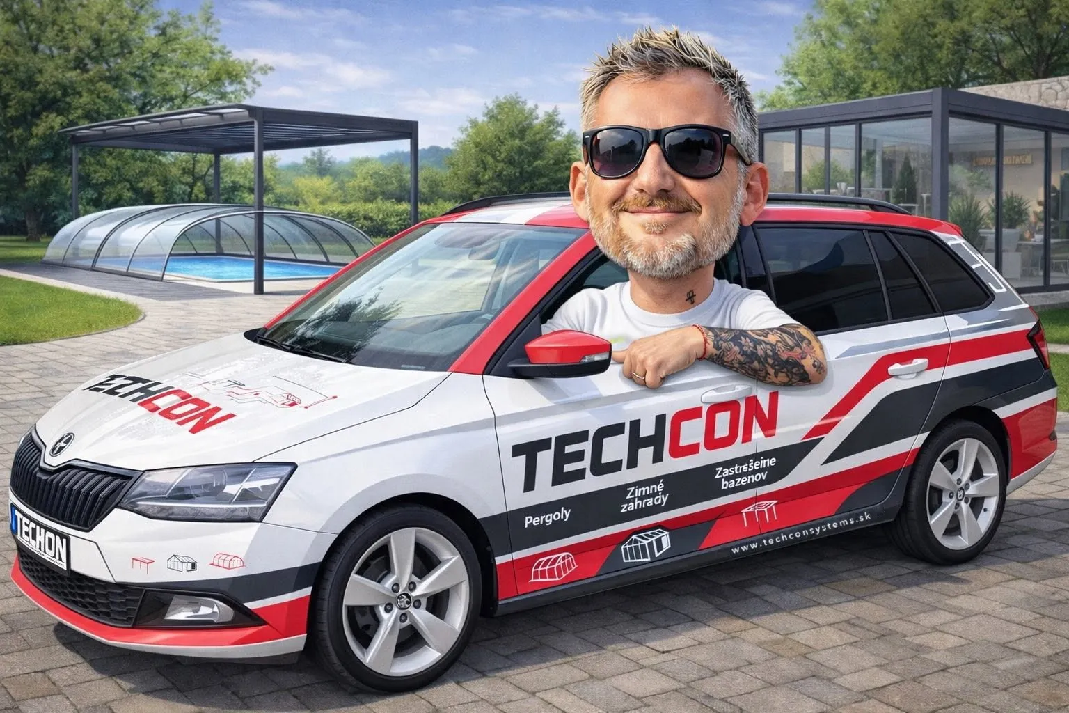 Zsolt Kása v služobnom aute Techcon — pergoly, zimné záhrady a zastrešenia bazénov